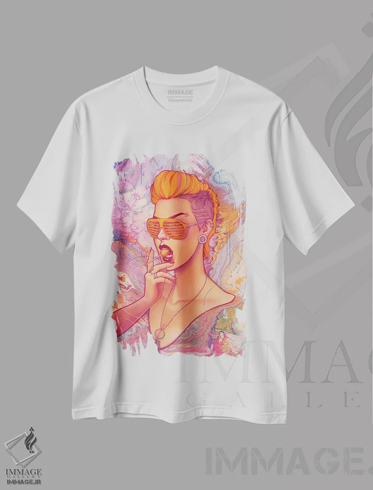 تیشرت سفید طرح دار آب نبات چوبی، هنر فاخر معاصر اثر کلسی مرکِل | فروشگاه ایماژ