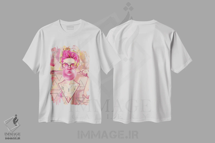 تیشرت سفید طرح دار آدامس بادکنکی، هنر فاخر معاصر اثر کلسی مرکِل | immage.ir
