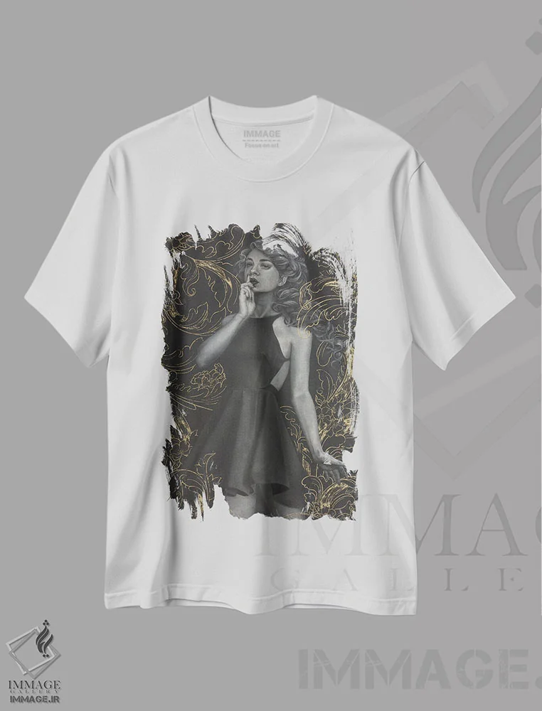 تیشرت سفید طرح دار سکوت، هنر فاخر معاصر اثر کلسی مرکِل | فروشگاه ایماژ