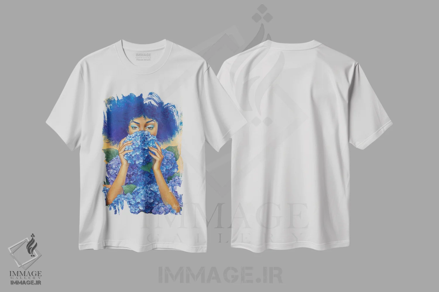 تیشرت سفید طرح دار هورتانسیا، هنر آمریکایی آفریقایی تبار اثر کلسی مرکِل | immage.ir