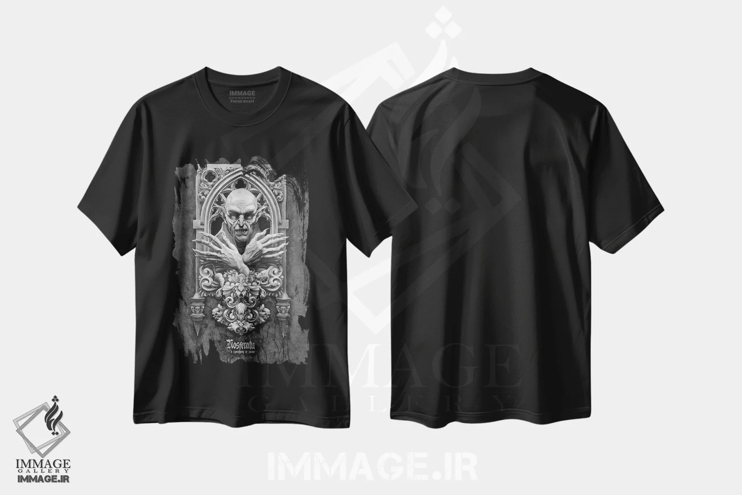 تیشرت مشکی طرح دار نوسفراتو، دکوراسیون جایگزین اثر کلسی مرکِل | فروشگاه ایماژ