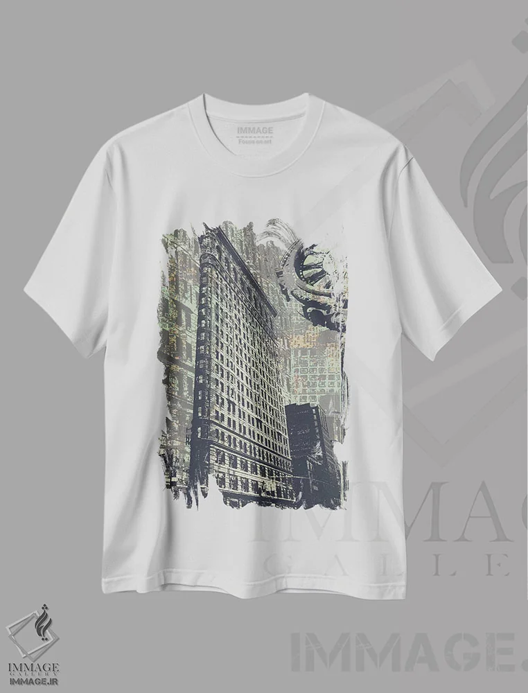 تیشرت سفید طرح دار خیابان پنجم شماره ۱۷۵، تزئینی اثر کایل موشر | فروشگاه ایماژ