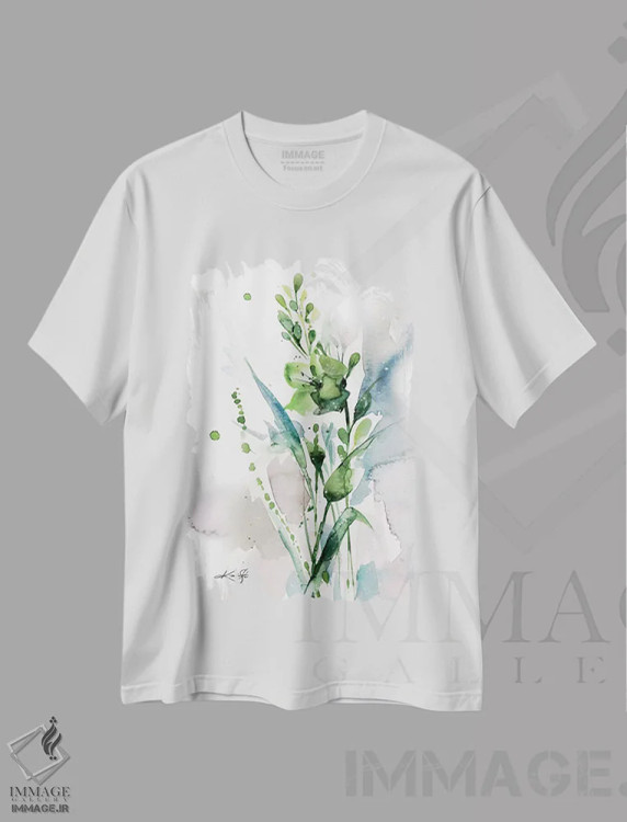 تیشرت سفید طرح دار خوشی سبز ۱، هنر فاخر معاصر اثر کتی مورتون استنیون | فروشگاه ایماژ