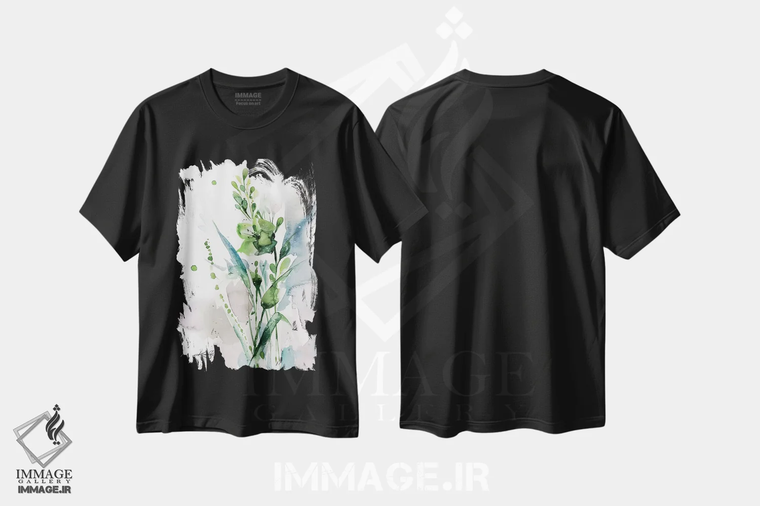 تیشرت مشکی طرح دار خوشی سبز ۱، هنر فاخر معاصر اثر کتی مورتون استنیون | immage.ir
