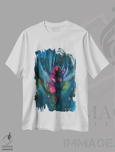 تیشرت سفید طرح دار شکوفه مرموز، آبستره اثر کتی مورتون استنیون | فروشگاه ایماژ