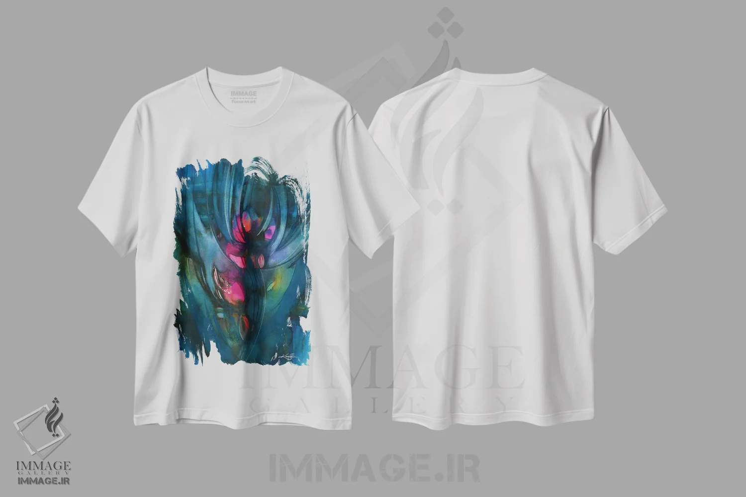 تیشرت سفید طرح دار شکوفه مرموز، آبستره اثر کتی مورتون استنیون | فروشگاه ایماژ