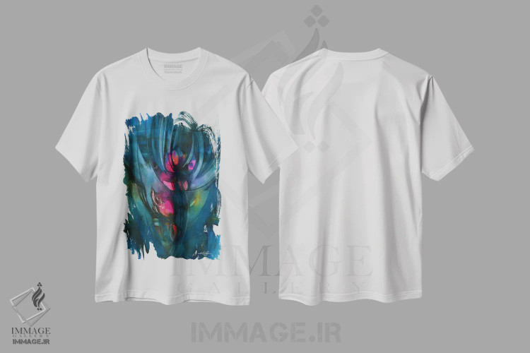 تیشرت سفید طرح دار شکوفه مرموز، آبستره اثر کتی مورتون استنیون | فروشگاه ایماژ