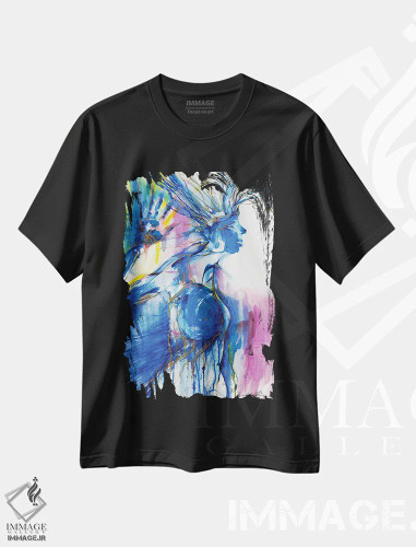 تیشرت مشکی طرح دار زن آبی، مدیوم اثر کتی مورتون استنیون | فروشگاه ایماژ