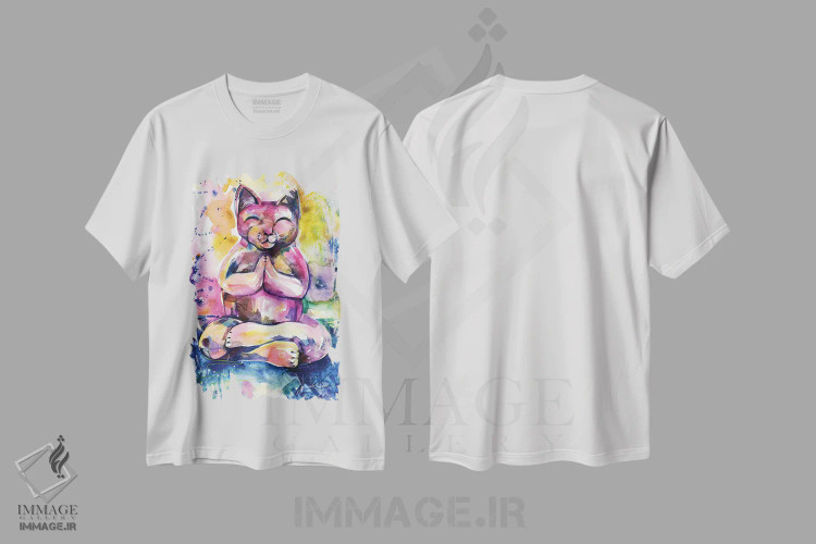تیشرت سفید طرح دار گربه بودا یازدهم، تزئینی اثر کتی مورتون استنیون | immage.ir
