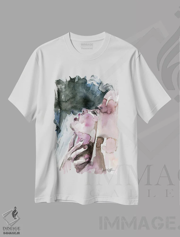 تیشرت سفید طرح دار لحظه ای حسی، آبستره اثر کتی مورتون استنیون | فروشگاه ایماژ