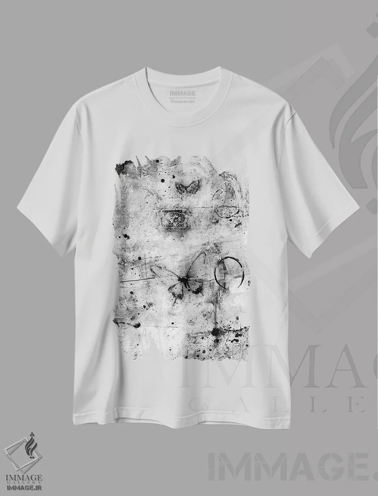 تیشرت سفید طرح دار ملودی تأمل پنجم-دوم، هنر فاخر معاصر اثر کتی مورتون استنیون | فروشگاه ایماژ