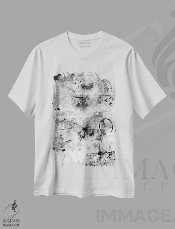 تیشرت سفید طرح دار ملودی تأمل پنجم-دوم، هنر فاخر معاصر اثر کتی مورتون استنیون | فروشگاه ایماژ