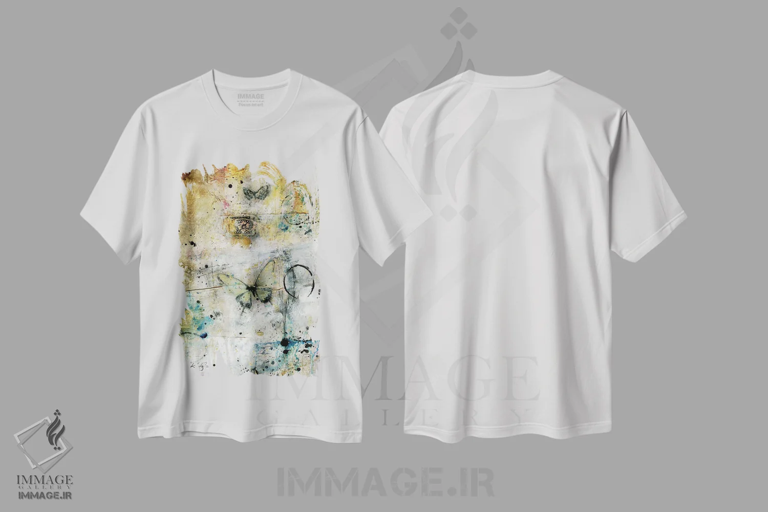 تیشرت سفید طرح دار ملودی تأمل پنجم، هنر فاخر معاصر اثر کتی مورتون استنیون | immage.ir