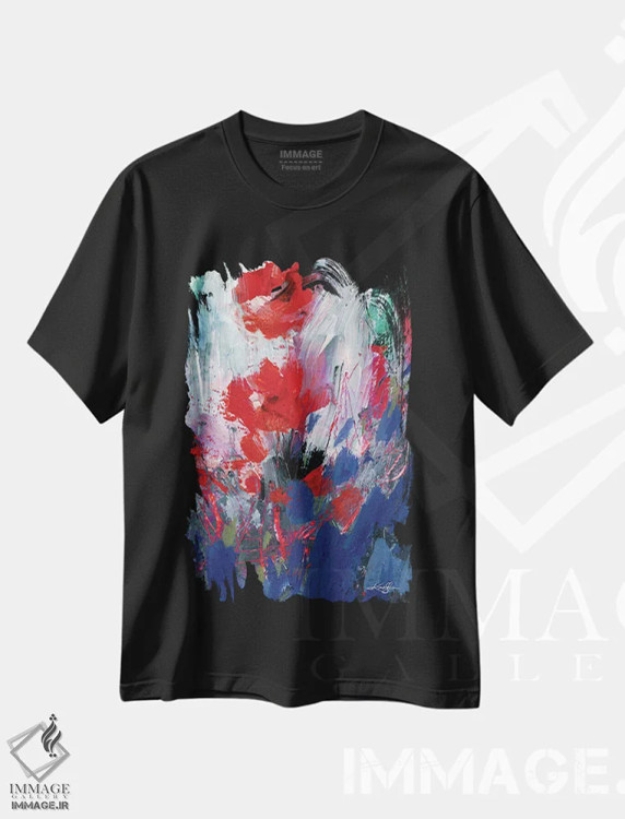 تیشرت مشکی طرح دار گل های انتزاعی LXIX، آبستره اثر کتی مورتون استنیون | immage.ir