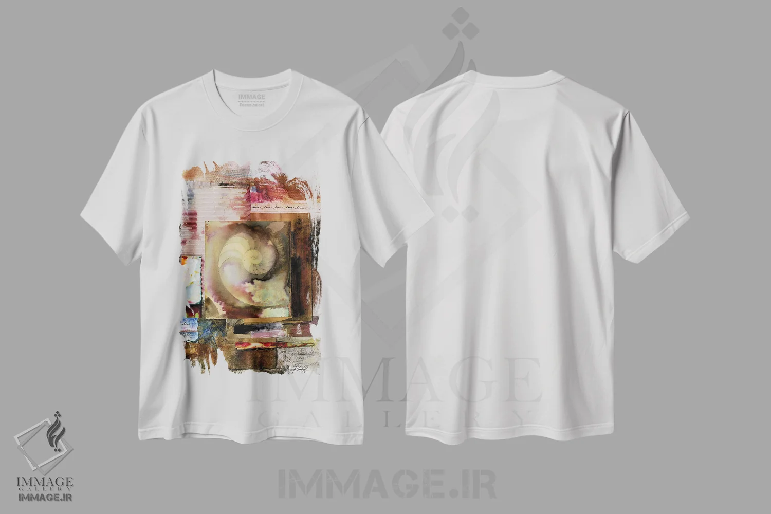 تیشرت سفید طرح دار آرامش بنیادی I، آبستره اثر کتی مورتون استنیون | فروشگاه ایماژ