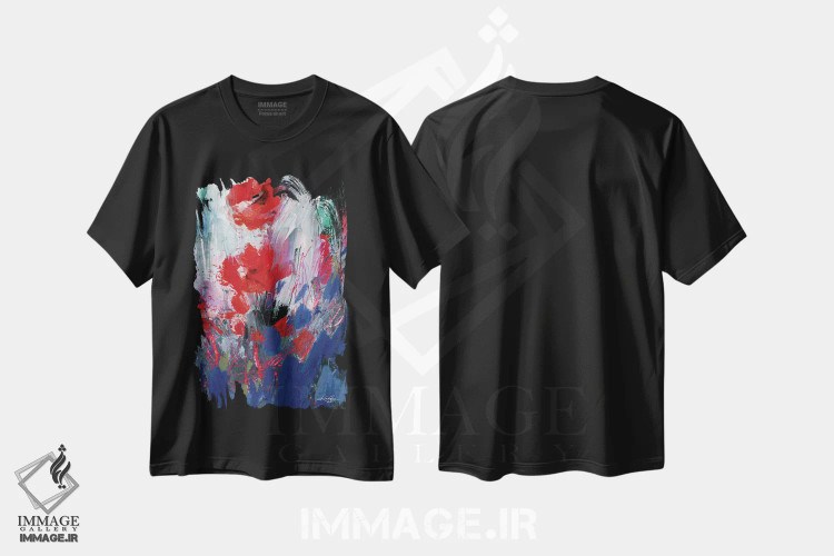 تیشرت مشکی طرح دار گل های انتزاعی LXIX، آبستره اثر کتی مورتون استنیون | immage.ir