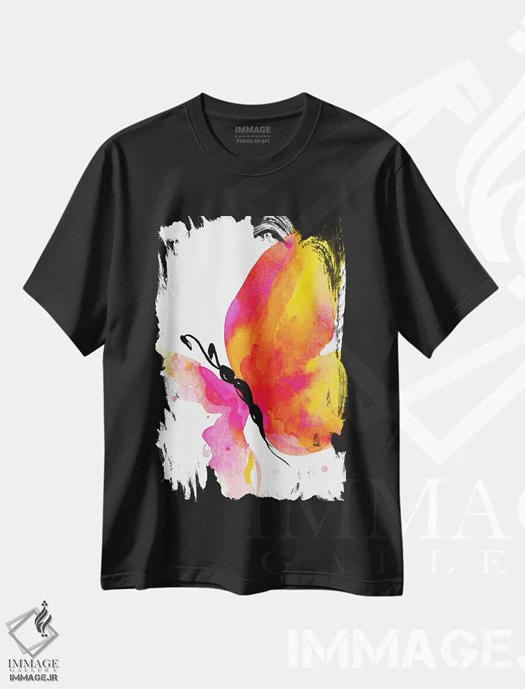 تیشرت مشکی طرح دار پروانه، آبستره اثر کتی مورتون استنیون | فروشگاه ایماژ
