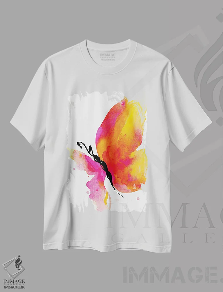 تیشرت سفید طرح دار پروانه، آبستره اثر کتی مورتون استنیون | immage.ir