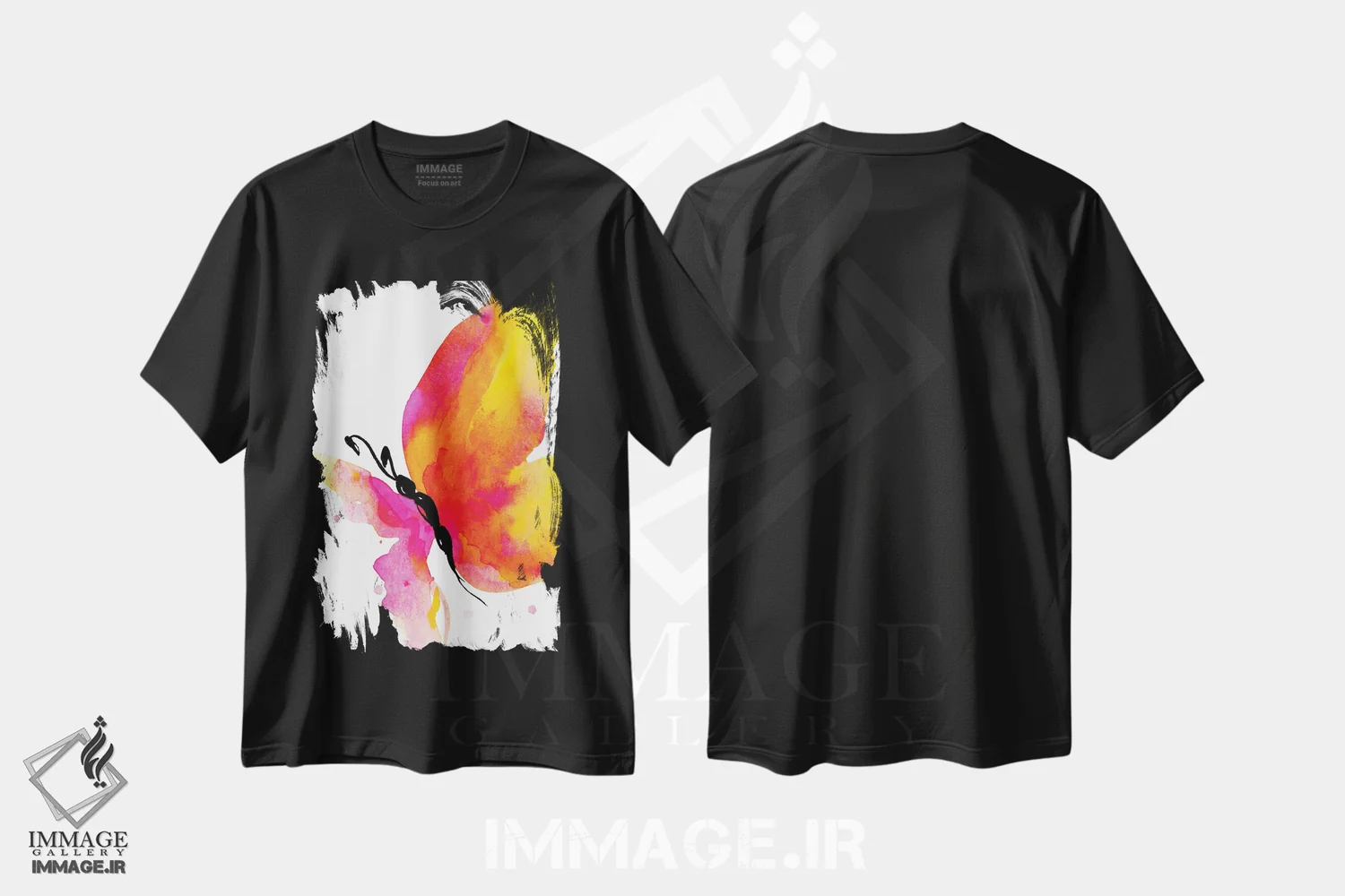 تیشرت مشکی طرح دار پروانه، آبستره اثر کتی مورتون استنیون | فروشگاه ایماژ