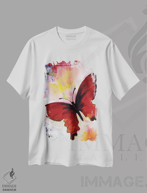 تیشرت سفید طرح دار پروانه قرمز، دکور معاصر اثر کتی مورتون استنیون | immage.ir