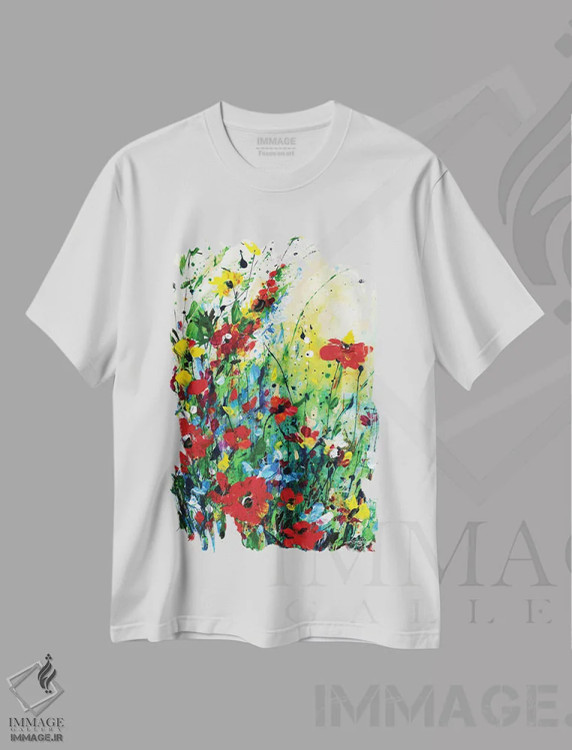 تیشرت سفید طرح دار گامی در دل شگفتی، آبستره اثر کتی مورتون استنیون | immage.ir
