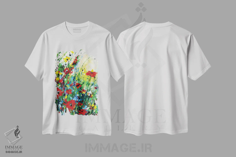 تیشرت سفید طرح دار گامی در دل شگفتی، آبستره اثر کتی مورتون استنیون | immage.ir