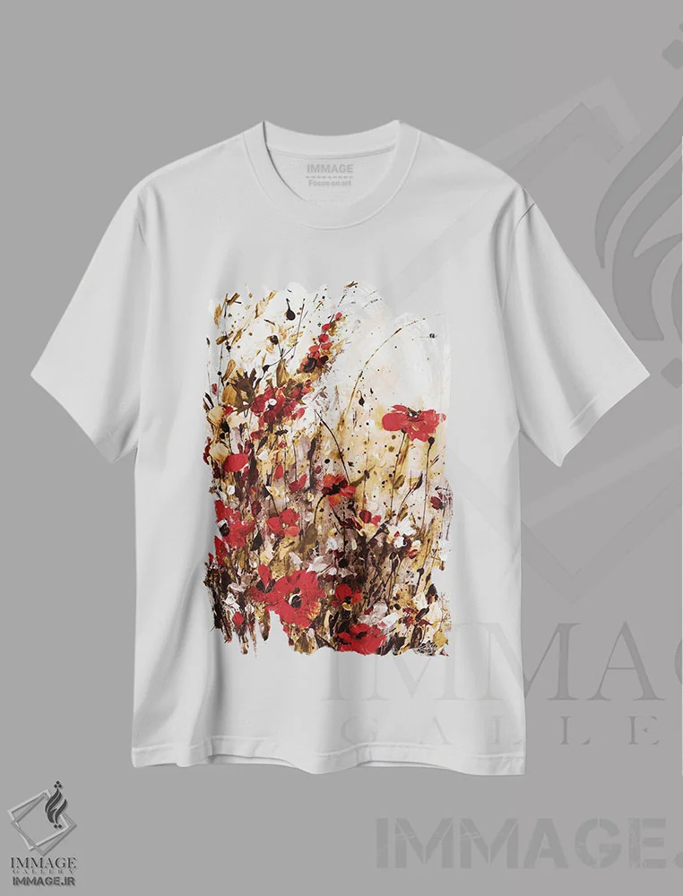 تیشرت سفید طرح دار گامی در دل شگفتی سوم، آبستره اثر کتی مورتون استنیون | immage.ir