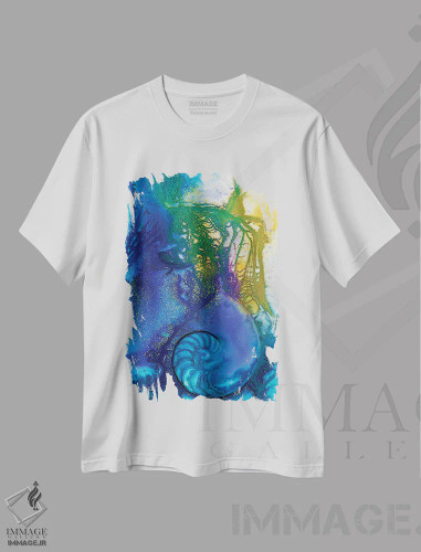 تیشرت سفید طرح دار گوهرهای دریا ششم، آبستره اثر کتی مورتون استنیون | فروشگاه ایماژ