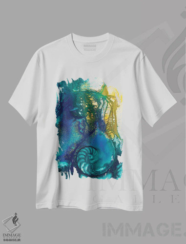 تیشرت سفید طرح دار گوهرهای دریا ششم-دوم، آبستره اثر کتی مورتون استنیون | فروشگاه ایماژ
