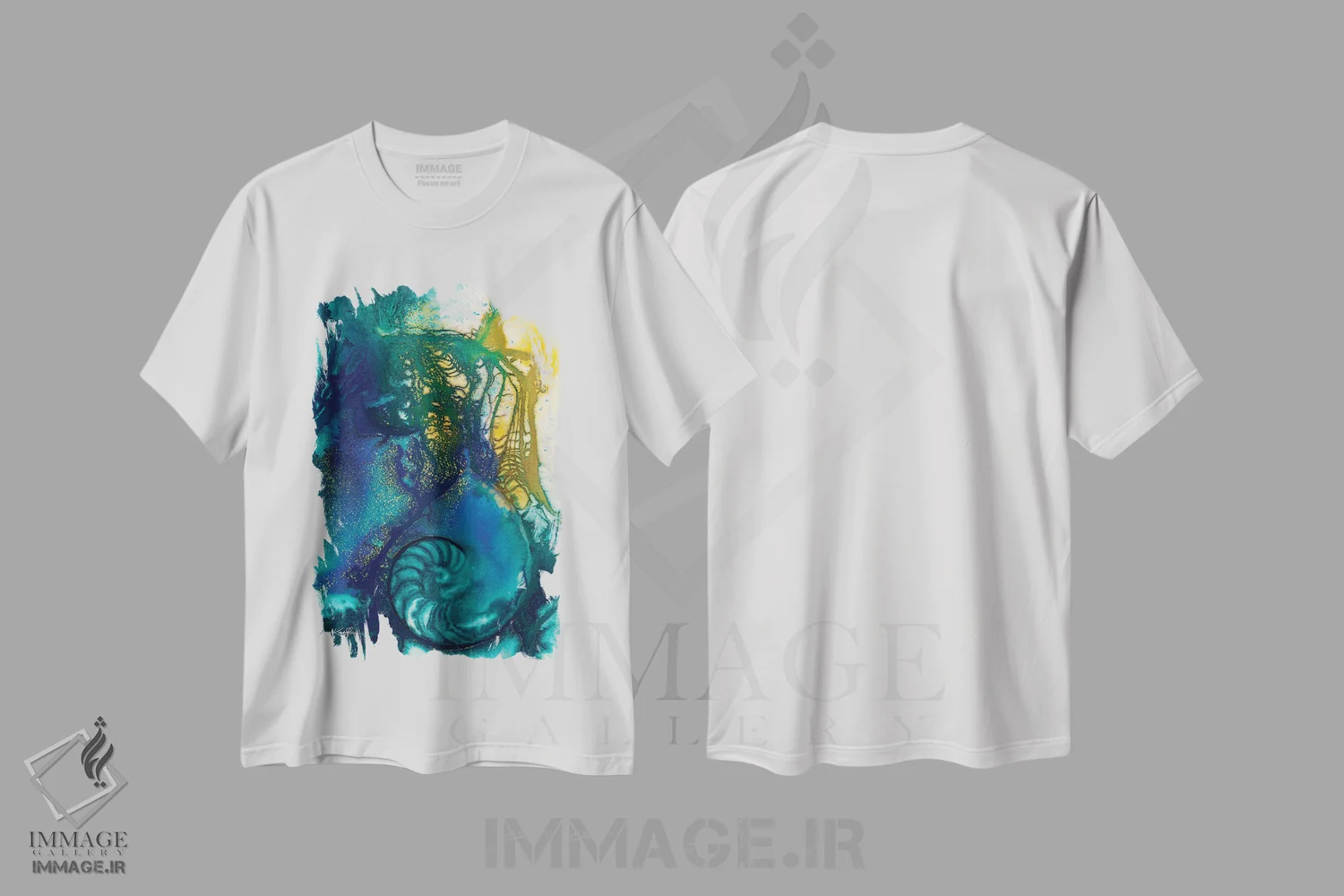 تیشرت سفید طرح دار گوهرهای دریا ششم-دوم، آبستره اثر کتی مورتون استنیون | فروشگاه ایماژ