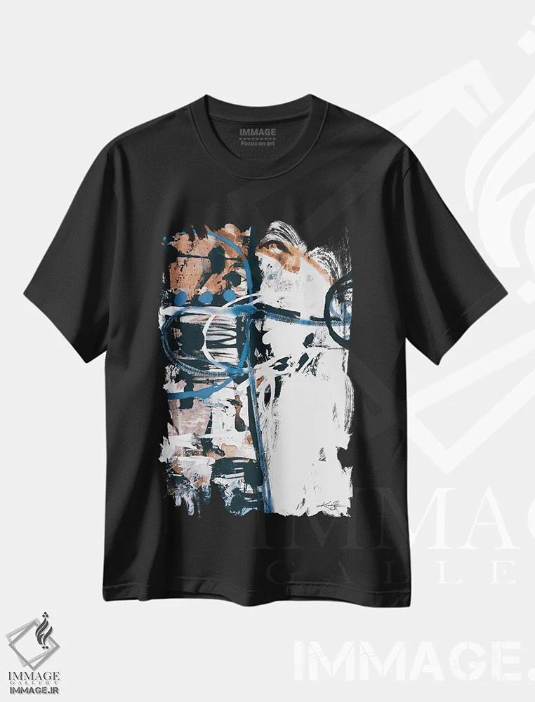 تیشرت مشکی طرح دار موسیقی در انتزاع بیست ودوم-چهارم اثر کتی مورتون استنیون | immage.ir