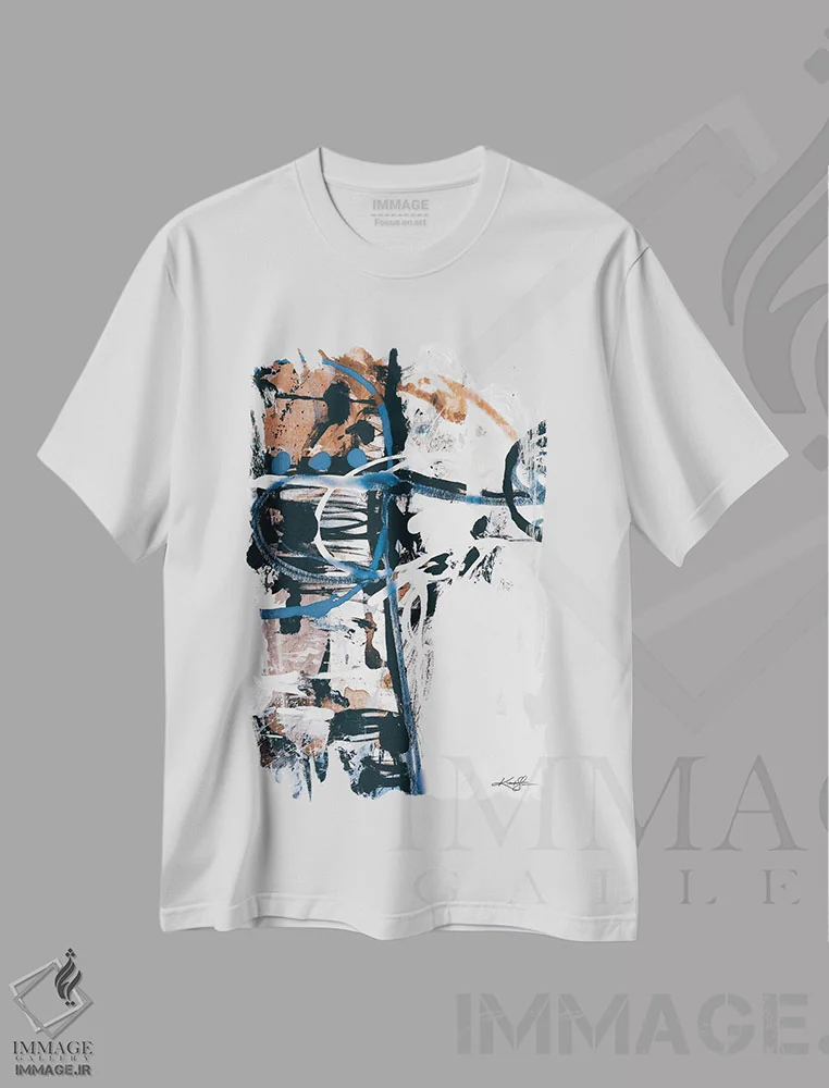 تیشرت سفید طرح دار موسیقی در انتزاع بیست ودوم-چهارم اثر کتی مورتون استنیون | فروشگاه ایماژ
