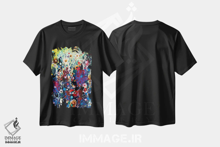 تیشرت مشکی طرح دار چمنزار شادی اول-سوم، آبستره اثر کتی مورتون استنیون | فروشگاه ایماژ