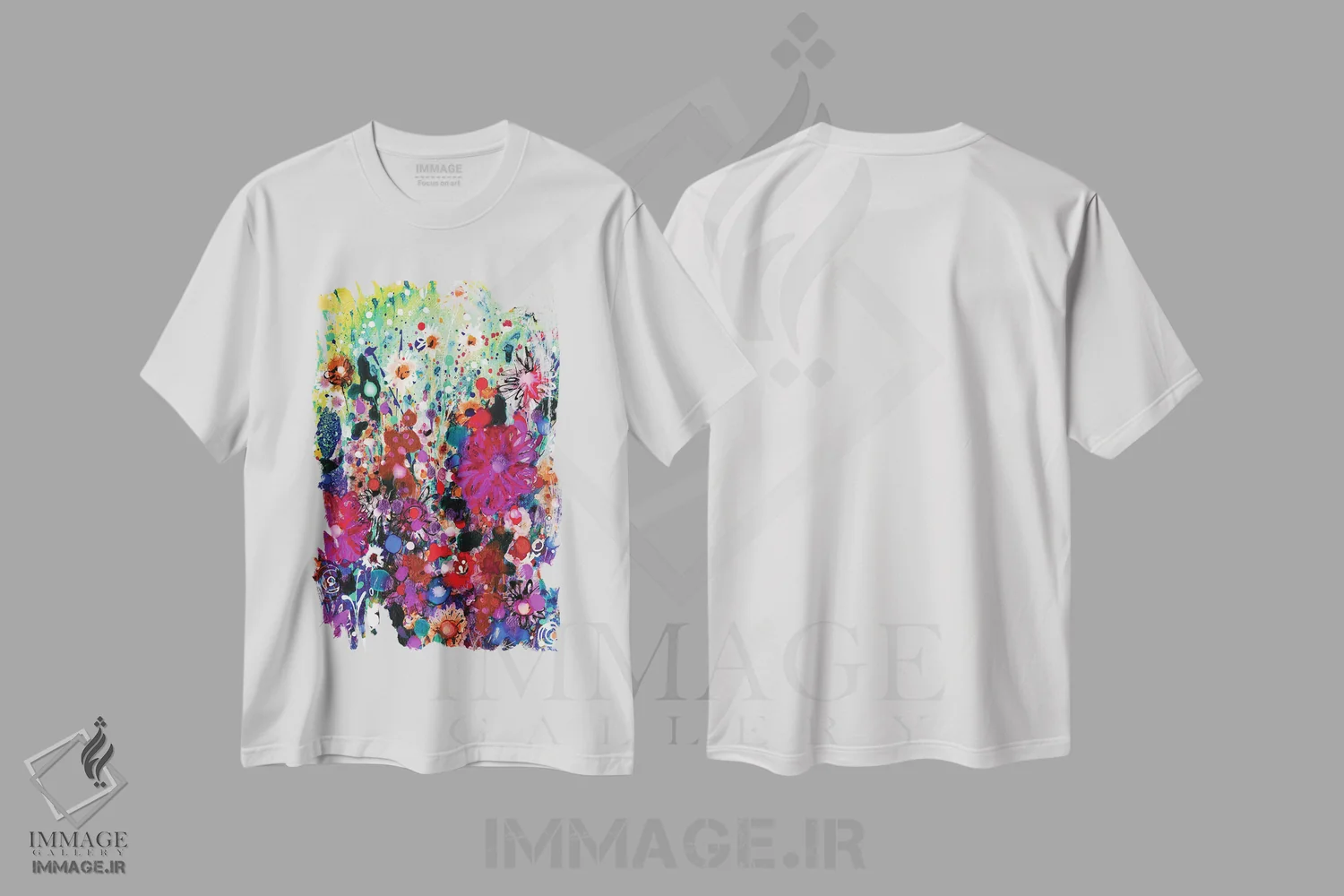 تیشرت سفید طرح دار چمنزار شادی اول، آبستره اثر کتی مورتون استنیون | immage.ir