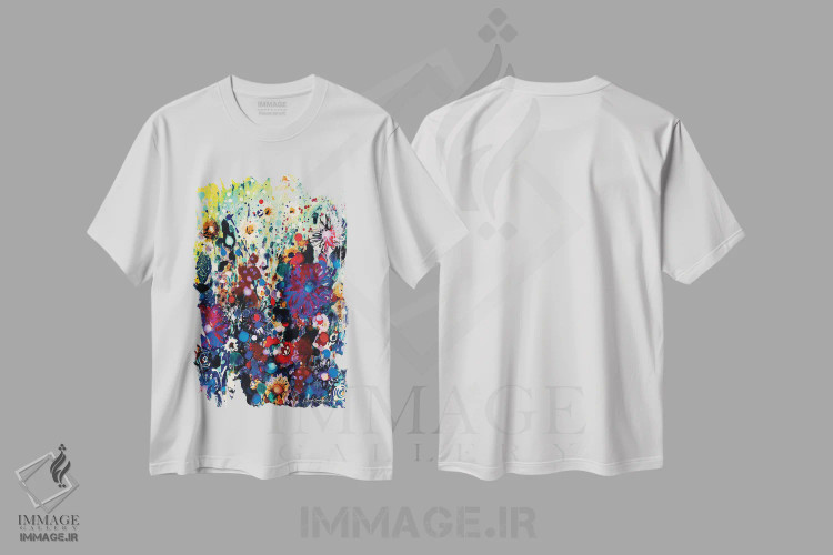 تیشرت سفید طرح دار چمنزار شادی اول-سوم، آبستره اثر کتی مورتون استنیون | immage.ir