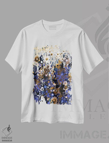 تیشرت سفید طرح دار چمنزار شادی اول-چهارم، آبستره اثر کتی مورتون استنیون | فروشگاه ایماژ