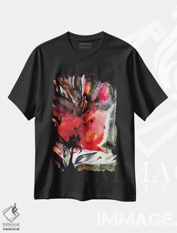 تیشرت مشکی طرح دار برداشت های گل پنجم، آبستره اثر کتی مورتون استنیون | فروشگاه ایماژ