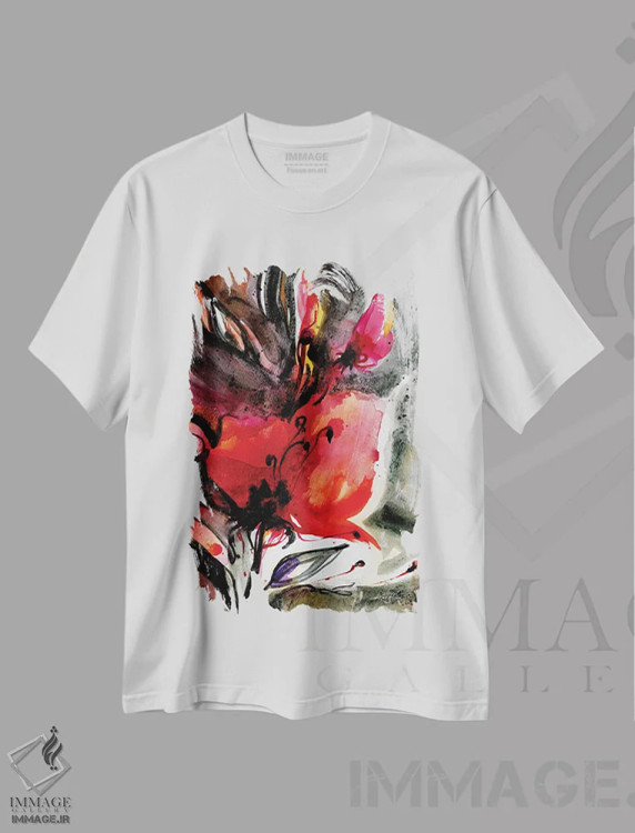 تیشرت سفید طرح دار برداشت های گل پنجم، آبستره اثر کتی مورتون استنیون | immage.ir