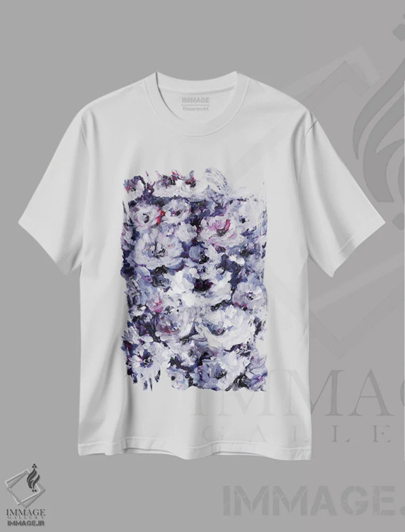 تیشرت سفید طرح دار آه شادی گل ها دوازدهم-چهارم، آبستره اثر کتی مورتون استنیون | فروشگاه ایماژ