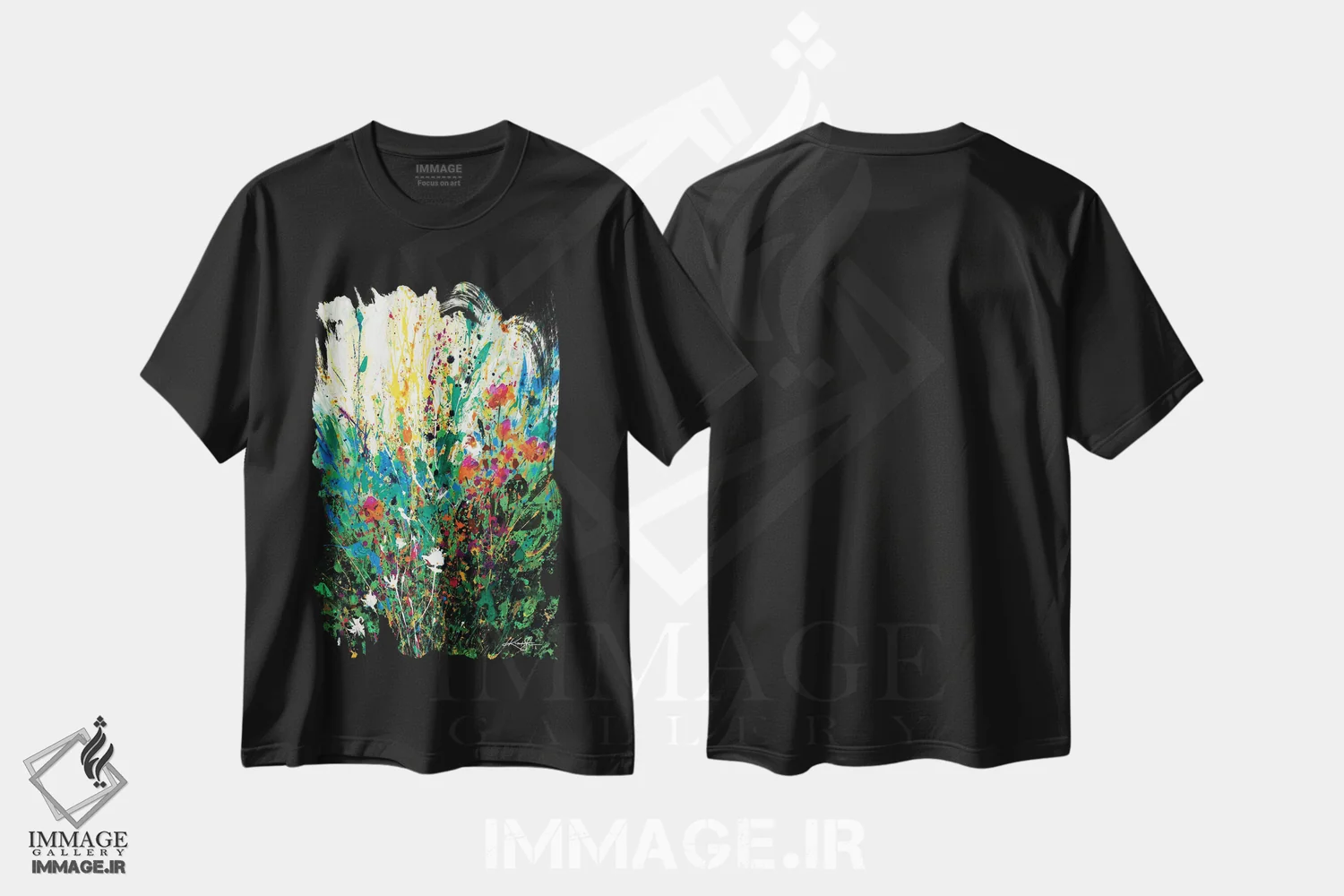 تیشرت مشکی طرح دار گریز گل ها، آبستره اثر کتی مورتون استنیون | immage.ir