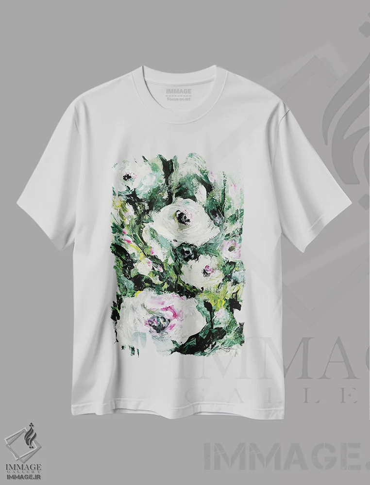 تیشرت سفید طرح دار عشق باقی می ماند دوم، هنر فاخر معاصر اثر کتی مورتون استنیون | فروشگاه ایماژ