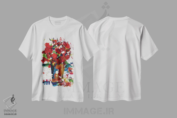 تیشرت سفید طرح دار گل ها در گلدان، هنر فاخر معاصر اثر کتی مورتون استنیون | immage.ir