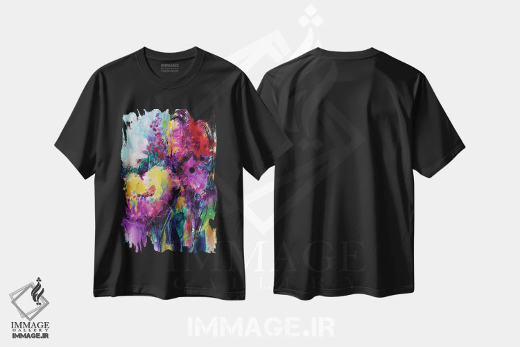 تیشرت مشکی طرح دار رقص میان شکوفه ها IV، آبستره اثر کتی مورتون استنیون | immage.ir