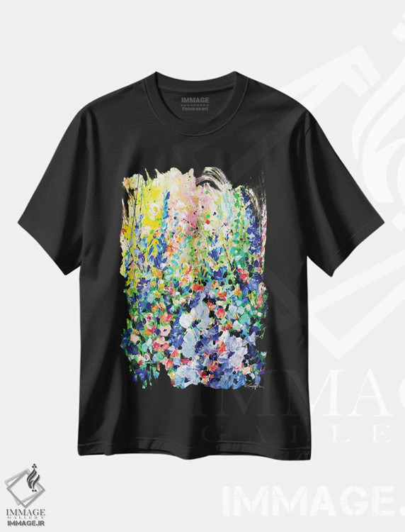 تیشرت مشکی طرح دار سرناد گل ها IV، آبستره اثر کتی مورتون استنیون | immage.ir