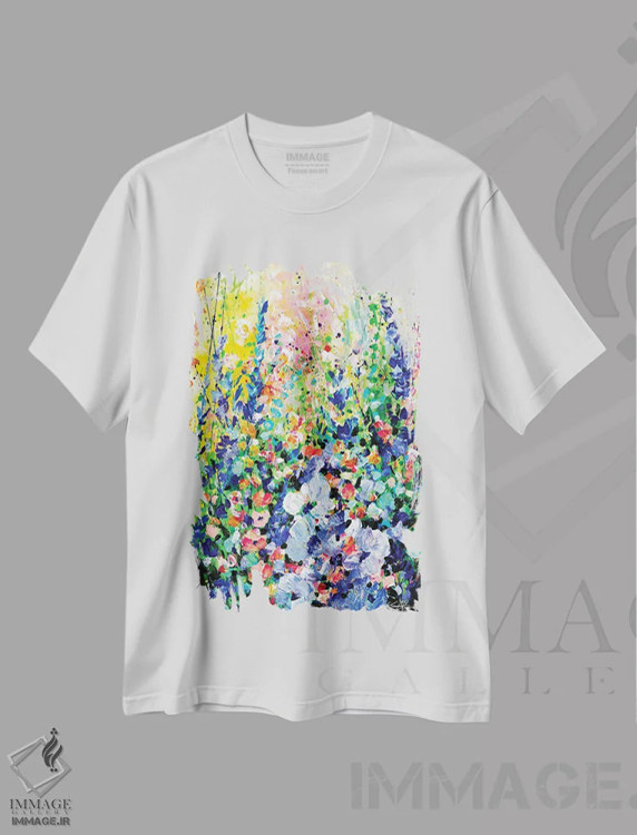 تیشرت سفید طرح دار سرناد گل ها IV، آبستره اثر کتی مورتون استنیون | فروشگاه ایماژ