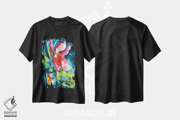 تیشرت مشکی طرح دار شادی گل ها یک، هنر فاخر معاصر اثر کتی مورتون استنیون | فروشگاه ایماژ