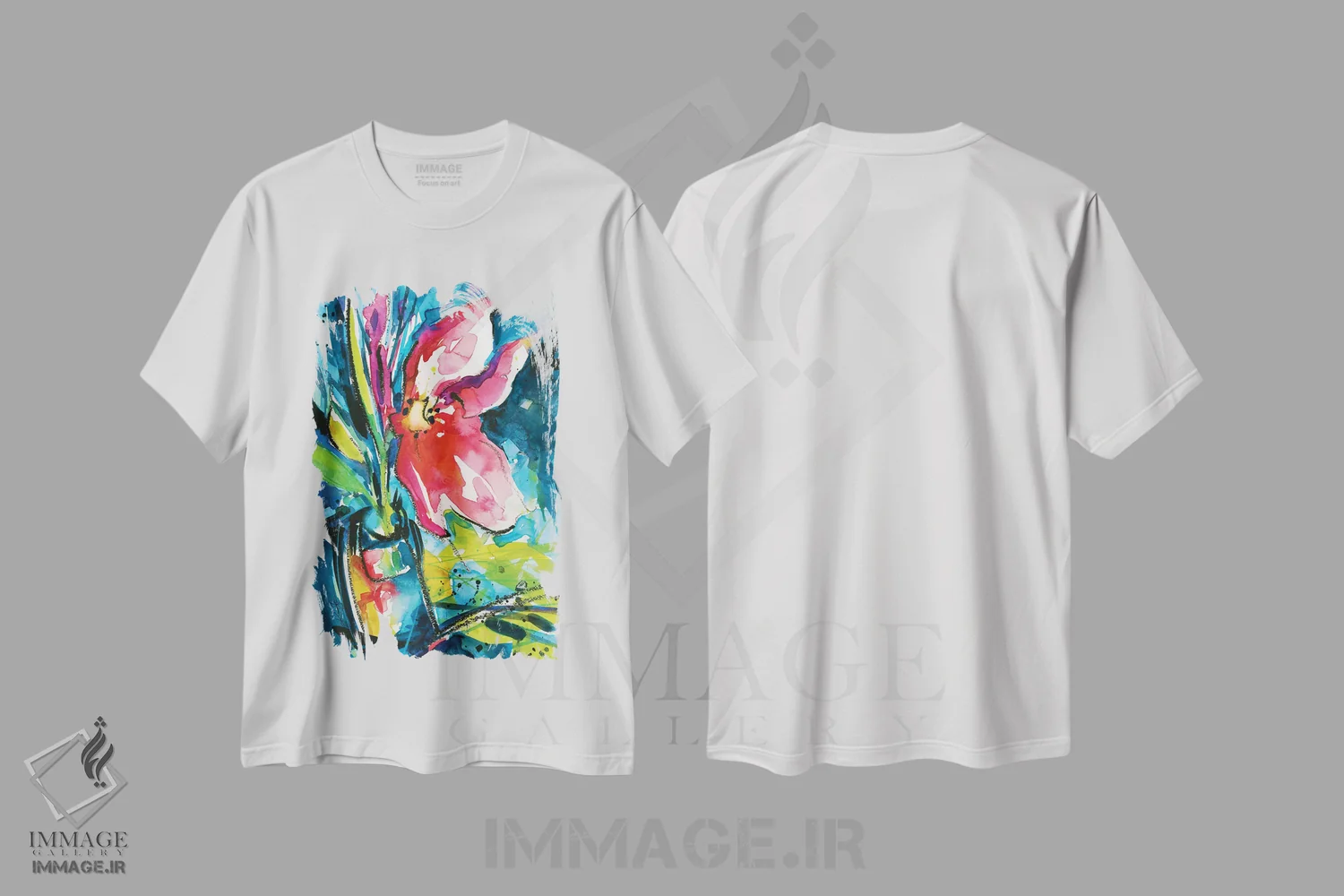 تیشرت سفید طرح دار شادی گل ها یک، هنر فاخر معاصر اثر کتی مورتون استنیون | immage.ir
