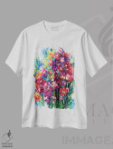 تیشرت سفید طرح دار جشن گل ها یک، هنر فاخر معاصر اثر کتی مورتون استنیون | فروشگاه ایماژ