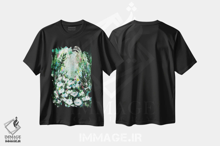 تیشرت مشکی طرح دار باغ اروینا، آبستره اثر کتی مورتون استنیون | فروشگاه ایماژ