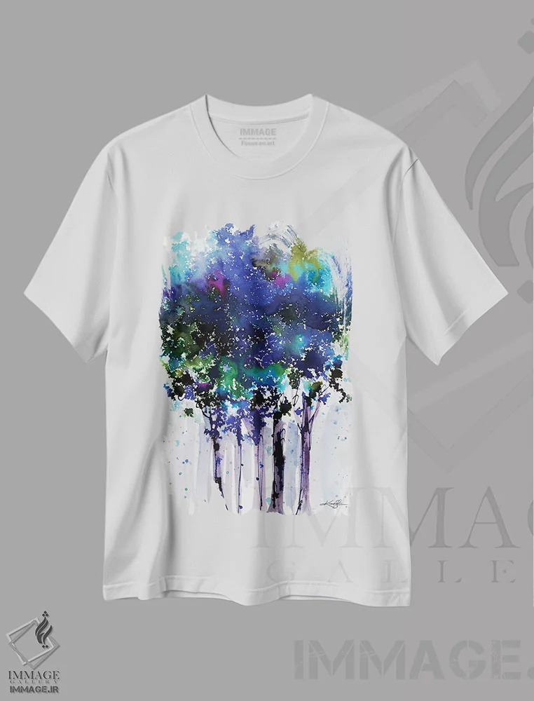 تیشرت سفید طرح دار آواز درختان یازدهم، دکور معاصر اثر کتی مورتون استنیون | فروشگاه ایماژ
